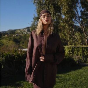 Monday Swimwear Brown Button Down Shirt LA JOLLA LINEN SHIRT - ESPRESSO LINEN S